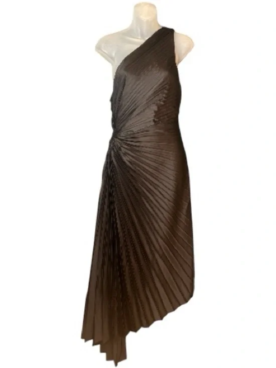 Vici Black Asymmetrical One-Shoulder Pleated Maxi Dress Size M Formal Evening - Picture 5 of 13